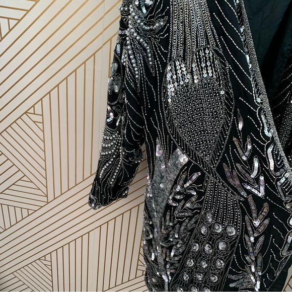 Vintage Beaded Sequined Tan-Chho 100% silk jacket duster one size fits most - Picture 7 of 10